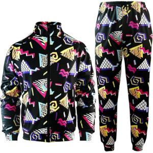 imageFlygo 80s 90s Outfit for Men Retro Track Suits 80s Tracksuit Set Windbreaker Hip Hop Party Rave OutfitsBlack