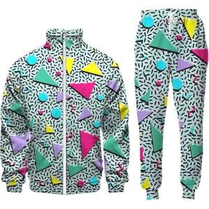 imageFlygo 80s 90s Outfit for Men Retro Track Suits 80s Tracksuit Set Windbreaker Hip Hop Party Rave OutfitsGreen