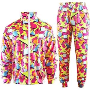 imageFlygo 80s 90s Outfit for Men Retro Track Suits 80s Tracksuit Set Windbreaker Hip Hop Party Rave OutfitsRed