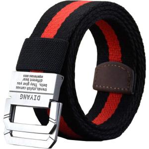 imageFlygo Mens Canvas Web Belt Double DRing Buckle 15quot Wide Leather Tip MultiColor Tactical Military Webbing BeltsBlack Red Stripe