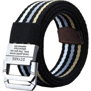 imageFlygo Mens Canvas Web Belt Double DRing Buckle 15quot Wide Leather Tip MultiColor Tactical Military Webbing BeltsLace Black
