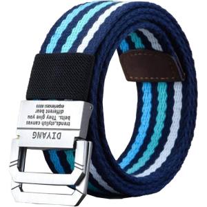 imageFlygo Mens Canvas Web Belt Double DRing Buckle 15quot Wide Leather Tip MultiColor Tactical Military Webbing BeltsLace Navy