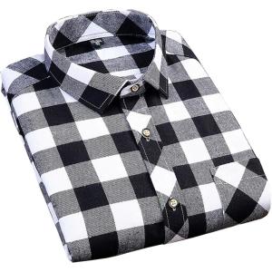 imageFlygo Mens Casual Collared Long Sleeve Plaid Button Down ShirtBlackwhite