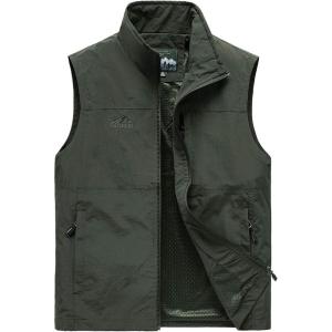 imageFlygo Mens Casual Lightweight Outdoor Work Safari Fishing Travel Photo Vest Multi Pockets02 Style Army Green
