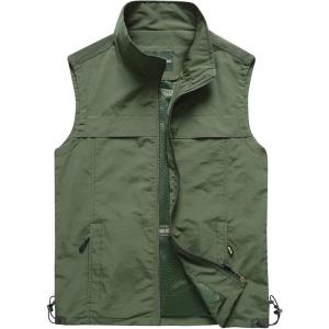 imageFlygo Mens Casual Lightweight Outdoor Work Safari Fishing Travel Photo Vest Multi PocketsArmy Green