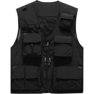 imageFlygo Mens Casual MultiPocket Outdoor Utility Fishing Photo Safari Work Travel VestBlack
