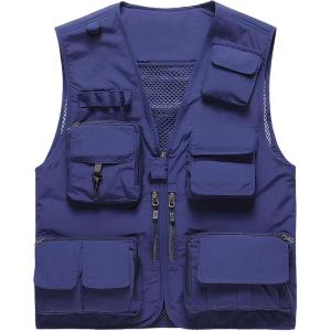 imageFlygo Mens Casual MultiPocket Outdoor Utility Fishing Photo Safari Work Travel VestBlue