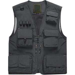 imageFlygo Mens Casual MultiPocket Outdoor Utility Fishing Photo Safari Work Travel VestGrey