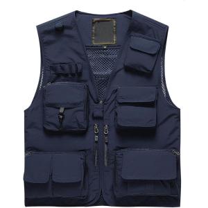 imageFlygo Mens Casual MultiPocket Outdoor Utility Fishing Photo Safari Work Travel VestNavy Blue