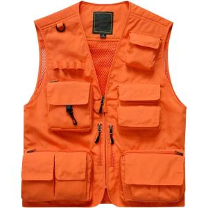 imageFlygo Mens Casual MultiPocket Outdoor Utility Fishing Photo Safari Work Travel VestOrange