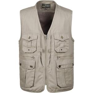 imageFlygo Mens Casual Outdoor Work Utility Safari Fishing Travel Vest with PocketsKhaki