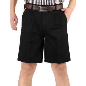 imageFlygo Mens Classic Fit 7 Inseam Chino Oxford Shorts Pleated Flat Golf ShortsBlack