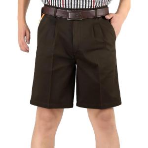 imageFlygo Mens Classic Fit 7 Inseam Chino Oxford Shorts Pleated Flat Golf ShortsCoffee
