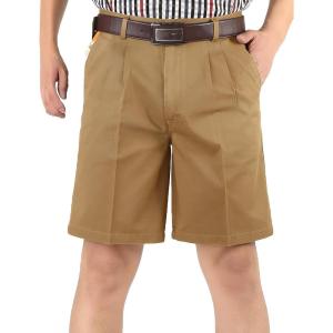 imageFlygo Mens Classic Fit 7 Inseam Chino Oxford Shorts Pleated Flat Golf ShortsKhaki