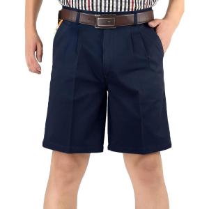 imageFlygo Mens Classic Fit 7 Inseam Chino Oxford Shorts Pleated Flat Golf ShortsNavy