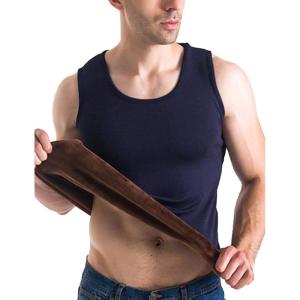 imageFlygo Mens Cotton Winter Warm Thermal Tank Top Fleece Lined Underwear Sleeveless VestNavy