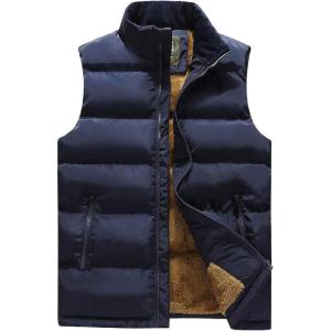 imageFlygo Mens Fleece Lined Winter Warm Outdoor Padded Puffer Vest Thick Sleeveless Jacket with PocketsBlue