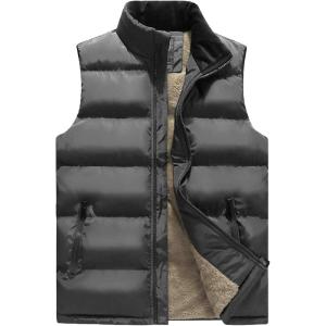imageFlygo Mens Fleece Lined Winter Warm Outdoor Padded Puffer Vest Thick Sleeveless Jacket with PocketsDarkgrey