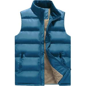 imageFlygo Mens Fleece Lined Winter Warm Outdoor Padded Puffer Vest Thick Sleeveless Jacket with PocketsGreyblue