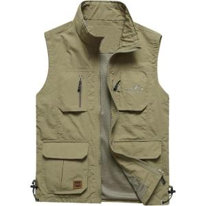 imageFlygo Mens Lightweight Outdoor Travel Work Fishing Vest with MultiPockets02 Khaki