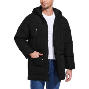 imageFlygo Mens Long Parka Winter Coats Hooded Puffer Jacket Heavy Warm WaterResistant Outerwear Cold WeatherBlack