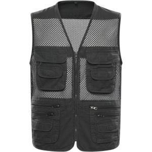 imageFlygo Mens Mesh Quick Dry Outdoor Work Fishing Travel Photo Vest with Multi PocketsStyle 03 Grey Green