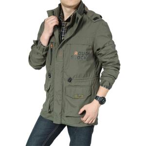 imageFlygo Mens Outdoor Utility Hooded Windproof Military Jacket WindbreakerArmy Green