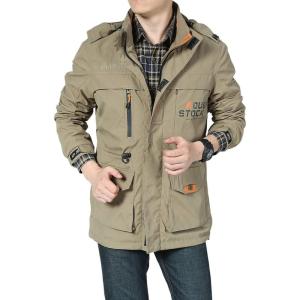 imageFlygo Mens Outdoor Utility Hooded Windproof Military Jacket WindbreakerKhaki