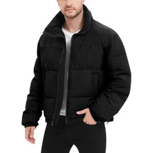 imageFlygo Mens Puffer Jacket Winter Coats Water Resistant Long Sleeve Zip Up Lightweight Quilted Down JacketsBlack