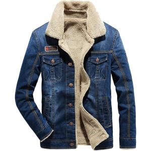 imageFlygo Mens Sherpa Fleece Lined Denim Trucker Jacket Winter Jean Jacket Cowboy Coat02 Light Blue