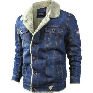 imageFlygo Mens Sherpa Fleece Lined Denim Trucker Jacket Winter Jean Jacket Cowboy CoatBlue