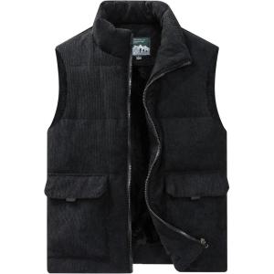 imageFlygo Mens Sherpa Lined Puffer Vest Corduroy Winter Vests Warm Sleeveless Quilted Fleece Vest Jacket OuterwearBlack
