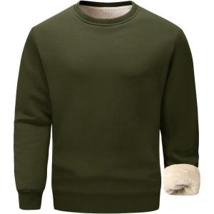 imageFlygo Mens Sherpa Lined Sweatshirts Fleece Pullover Top Cotton Crew Neck Sweatshirt Warm Sweater Winter ClothesArmy Green