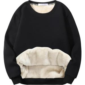 imageFlygo Mens Sherpa Lined Sweatshirts Fleece Pullover Top Cotton Crew Neck Sweatshirt Warm Sweater Winter ClothesBlack