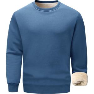 imageFlygo Mens Sherpa Lined Sweatshirts Fleece Pullover Top Cotton Crew Neck Sweatshirt Warm Sweater Winter ClothesBlue Grey