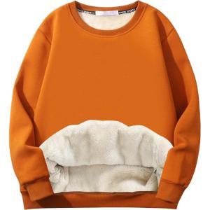imageFlygo Mens Sherpa Lined Sweatshirts Fleece Pullover Top Cotton Crew Neck Sweatshirt Warm Sweater Winter ClothesCaramel