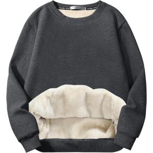 imageFlygo Mens Sherpa Lined Sweatshirts Fleece Pullover Top Cotton Crew Neck Sweatshirt Warm Sweater Winter ClothesDark Grey