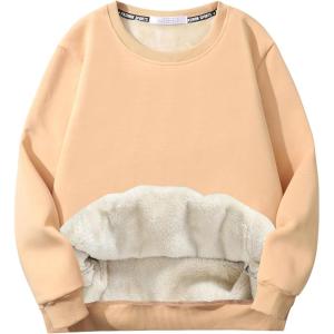 imageFlygo Mens Sherpa Lined Sweatshirts Fleece Pullover Top Cotton Crew Neck Sweatshirt Warm Sweater Winter ClothesKhaki