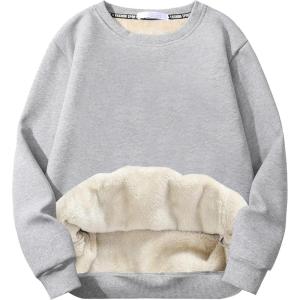 imageFlygo Mens Sherpa Lined Sweatshirts Fleece Pullover Top Cotton Crew Neck Sweatshirt Warm Sweater Winter ClothesLight Grey