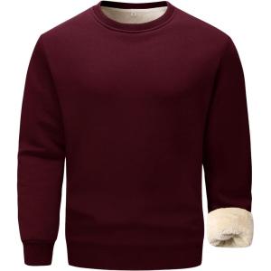 imageFlygo Mens Sherpa Lined Sweatshirts Fleece Pullover Top Cotton Crew Neck Sweatshirt Warm Sweater Winter ClothesMaroon