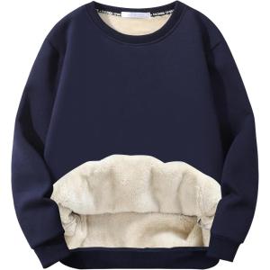 imageFlygo Mens Sherpa Lined Sweatshirts Fleece Pullover Top Cotton Crew Neck Sweatshirt Warm Sweater Winter ClothesNavy