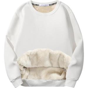 imageFlygo Mens Sherpa Lined Sweatshirts Fleece Pullover Top Cotton Crew Neck Sweatshirt Warm Sweater Winter ClothesWhite