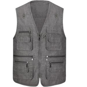 imageFlygo Mens Summer Casual Fishing Photography Vest Multiple Pockets Outdoor Waistcoat Jacket XLarge Dark Grey