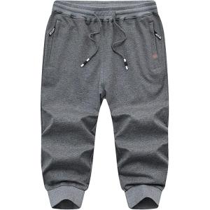imageFlygo Mens Sweat Shorts Below Knee Cotton Workout Bodybuilding Running 34 Jogger Capri Pants3 Dark Grey
