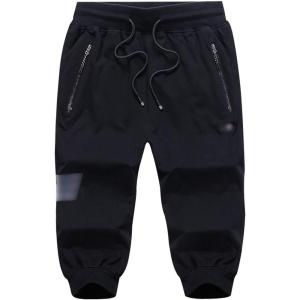 imageFlygo Mens Sweat Shorts Below Knee Cotton Workout Bodybuilding Running 34 Jogger Capri PantsBlack 2