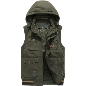 imageFlygo Mens Thickened Sherpa Lined Fishing Vest Outdoor Winter Warm Jacket with Removable HoodStyle 02 Army Green