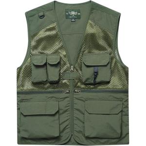 imageFlygo Mens Utility Cargo Fishing Vest Summer Outdoor Lightweight Work Photo Vest with Pockets04 Army Green