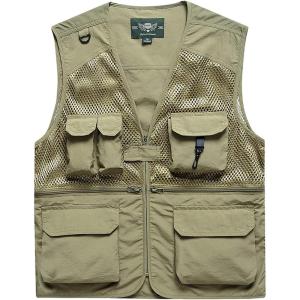 imageFlygo Mens Utility Cargo Fishing Vest Summer Outdoor Lightweight Work Photo Vest with Pockets04 Khaki