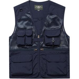 imageFlygo Mens Utility Cargo Fishing Vest Summer Outdoor Lightweight Work Photo Vest with Pockets04 Navy Blue