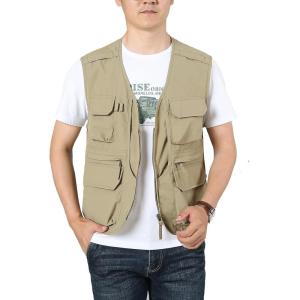 imageFlygo Mens Utility Cargo Vest Outdoor Fishing Safari Travel Work Photo Vest with Pockets01 Khaki